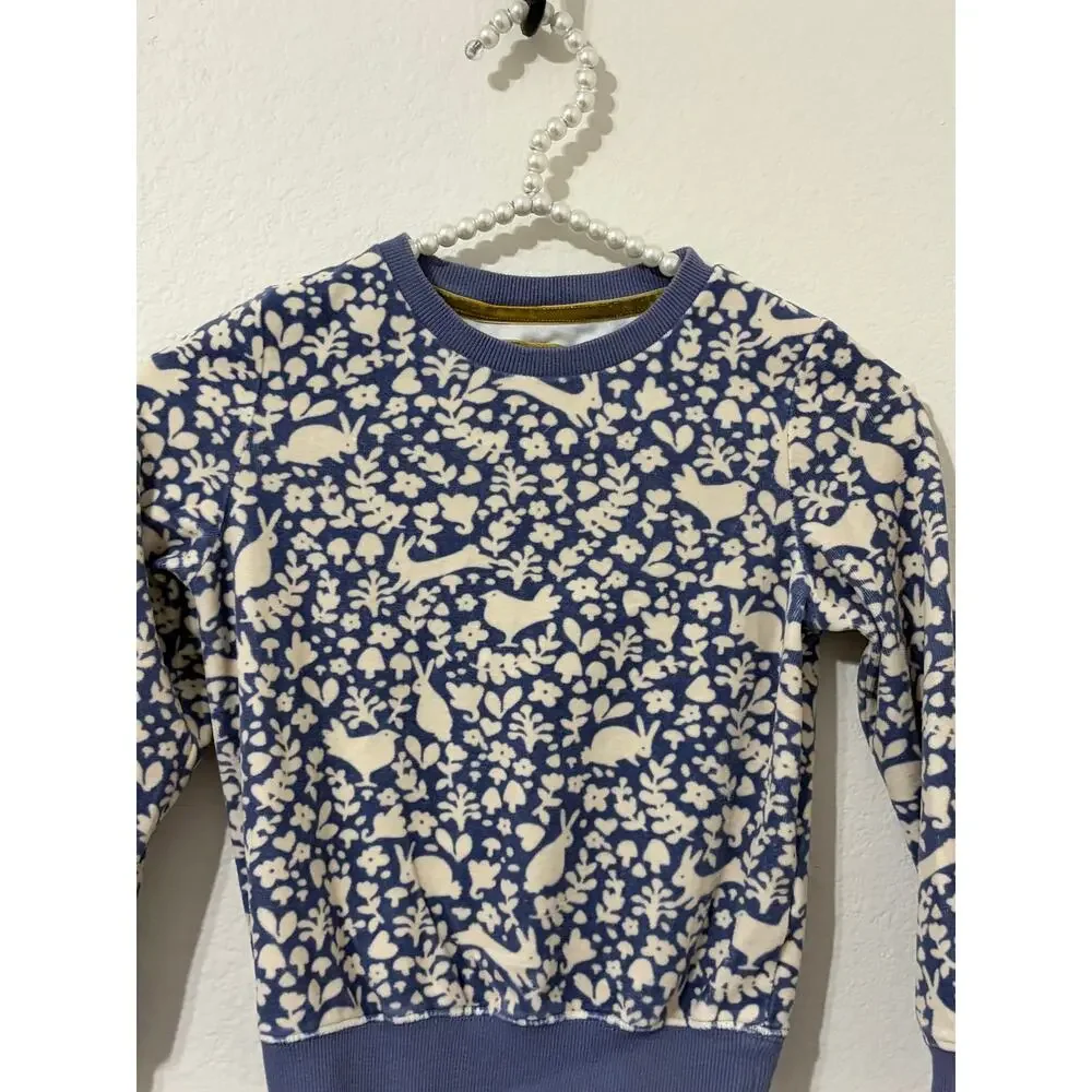 Mini Boden Top Size 6-7 Periwinkle White Forest Animals Long Sleeve Pullover